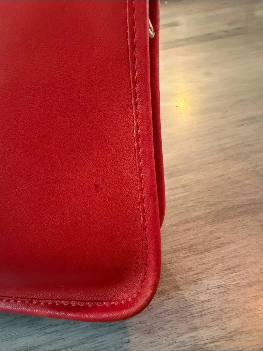 Vintage 1970s/80s Coach NYC Red Leather Basic Bag Glue-In Creed Brass Hardware